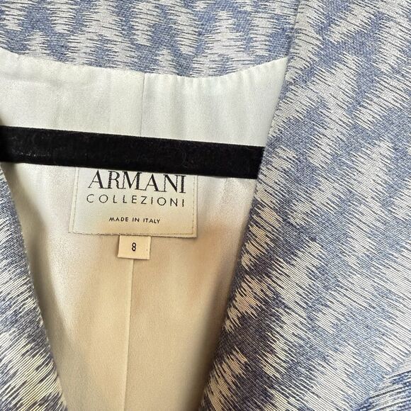 Armani Collezioni Size 8 Womens Blue White Textured Blazer 3 Button Fully Lined - Picture 4 of 6